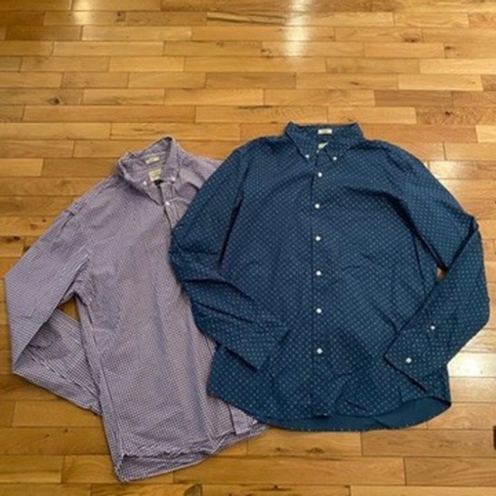 Lot of 2 J. Crew Slim Secret Wash Button Down Shirts XL Blue Star Purple Gingham